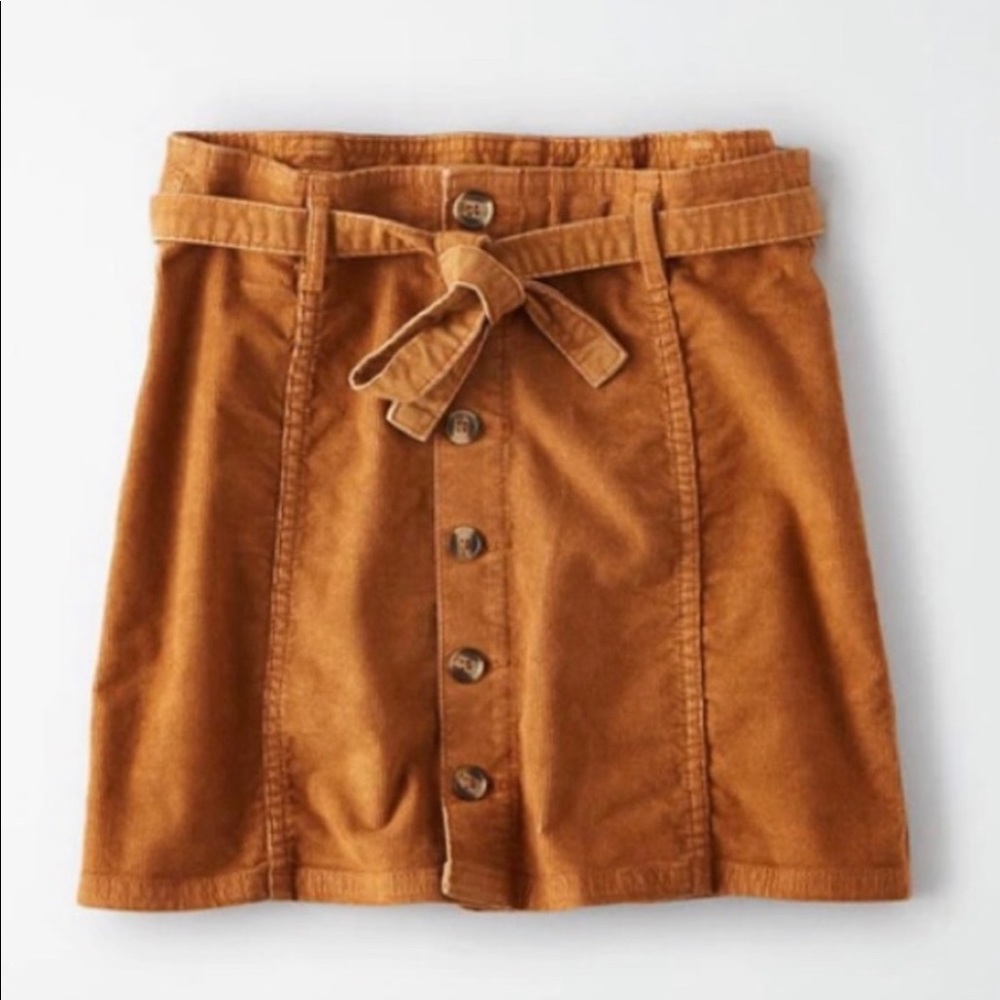 American Eagle High Rise Corduroy Skirt with Tie Belt NWOT
